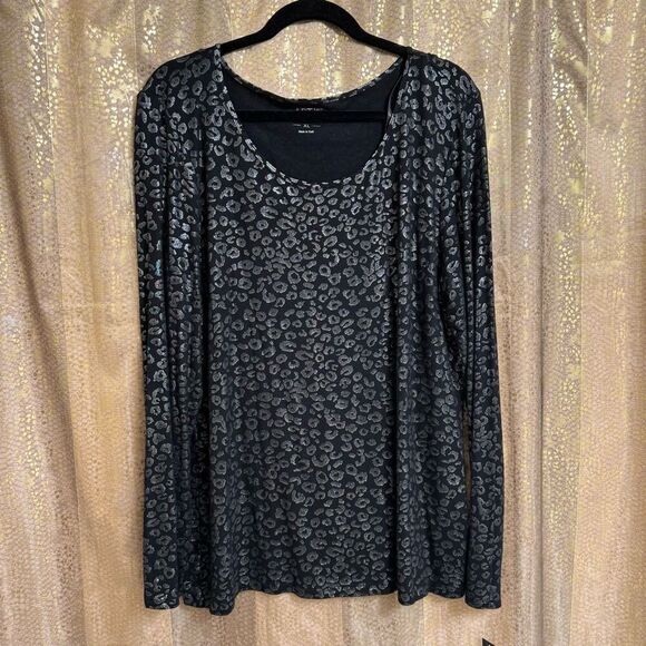 Apt. 9 Tops - Apt. 9 Black Gold Metallic Cheetah Print Long Sleeve Rayon Stretchy Top XL NWT